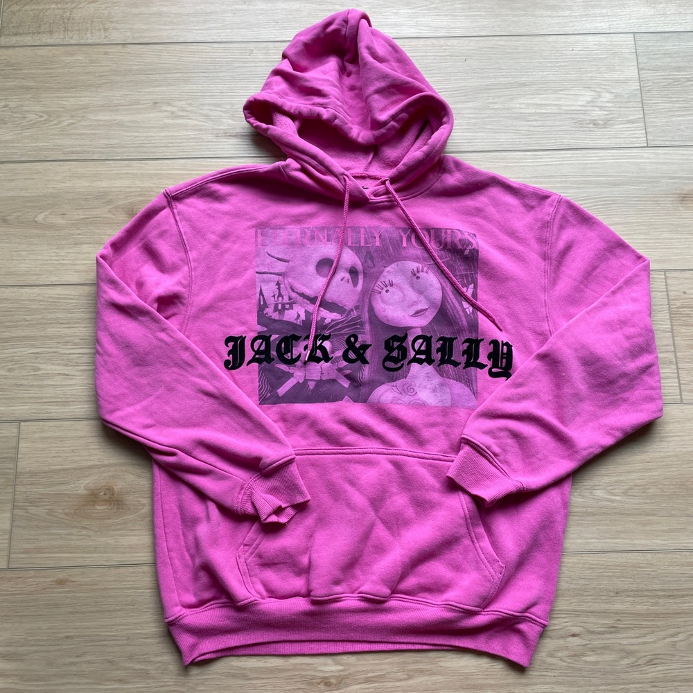 Disney Nightmare Before Christmas Jack & Sally Pink Hoodie Sweatshirt Medium